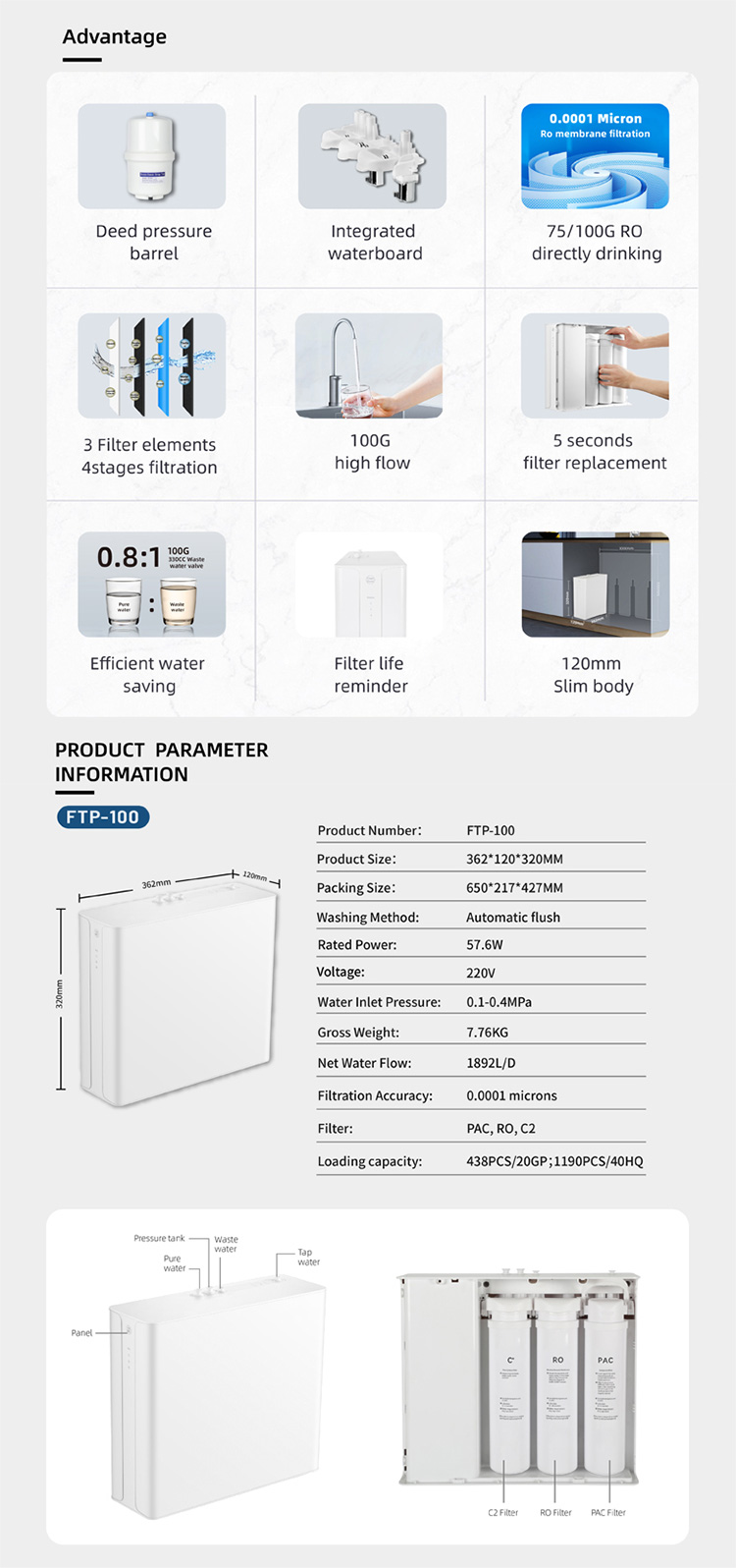 Purificador de agua RO debajo del fregadero