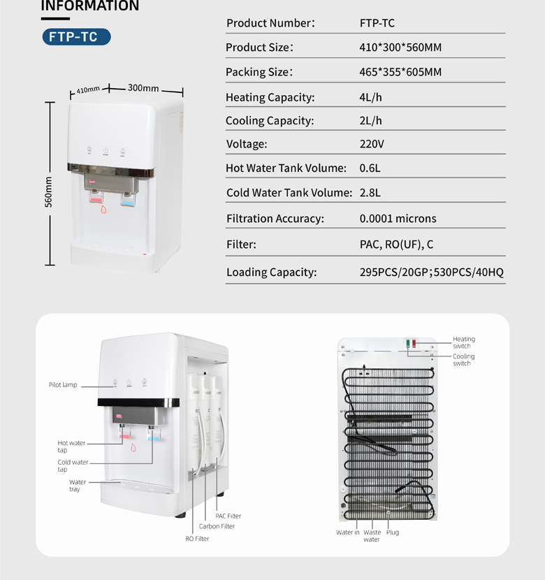 Dispensador de agua fría y caliente de sobremesa